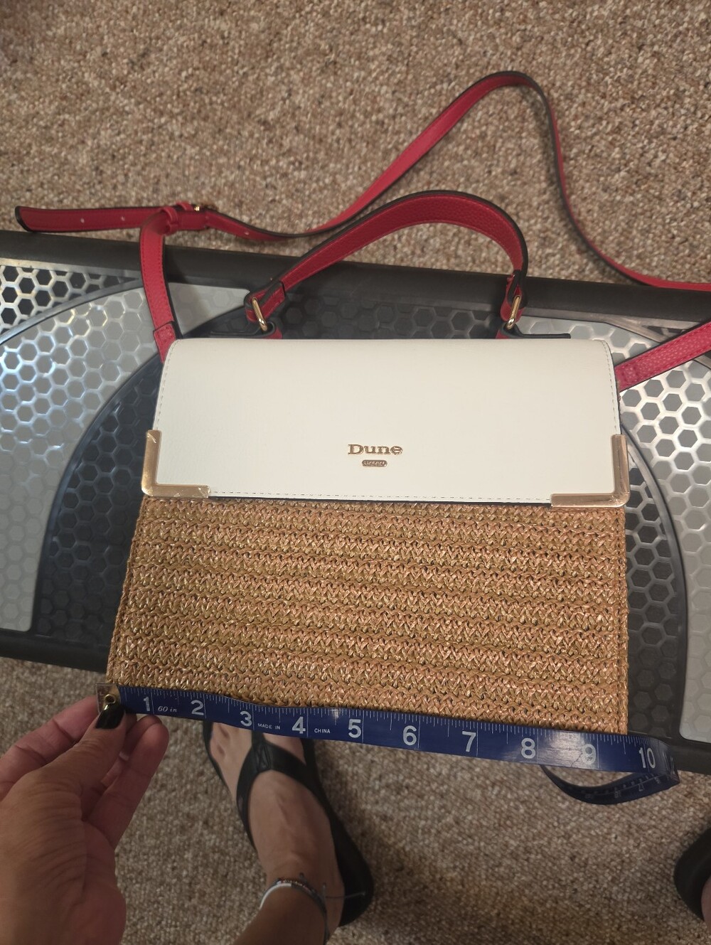 Dune London White & Red And  Jute Crossbody Bag